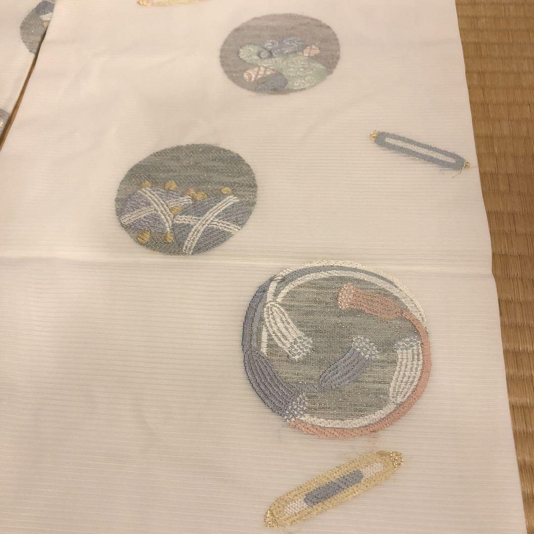 白地刺繍夏帯 3回使用 おまけひとえスモーキーピンク塩沢紬