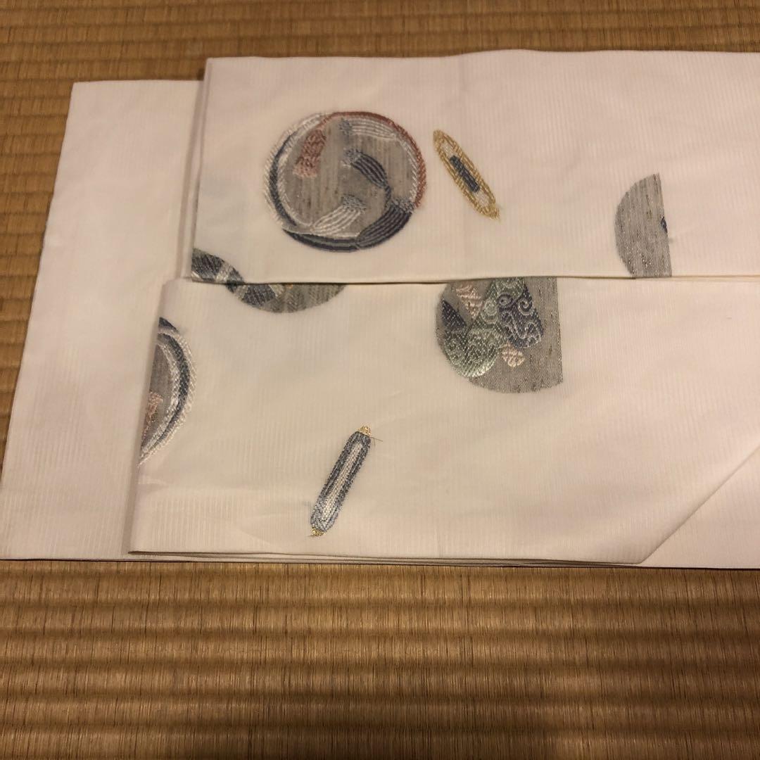 白地刺繍夏帯 3回使用 おまけひとえスモーキーピンク塩沢紬