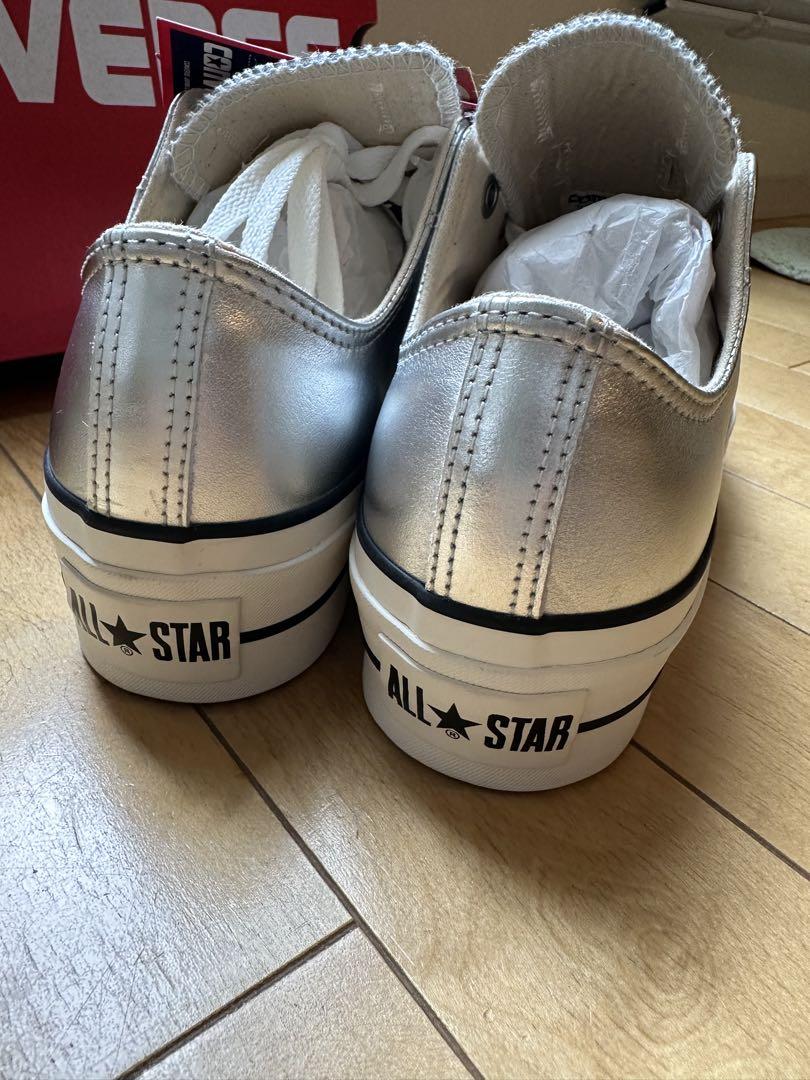 CONVERSE ALL STAR シルバー レザー厚底スニーカー　24cm