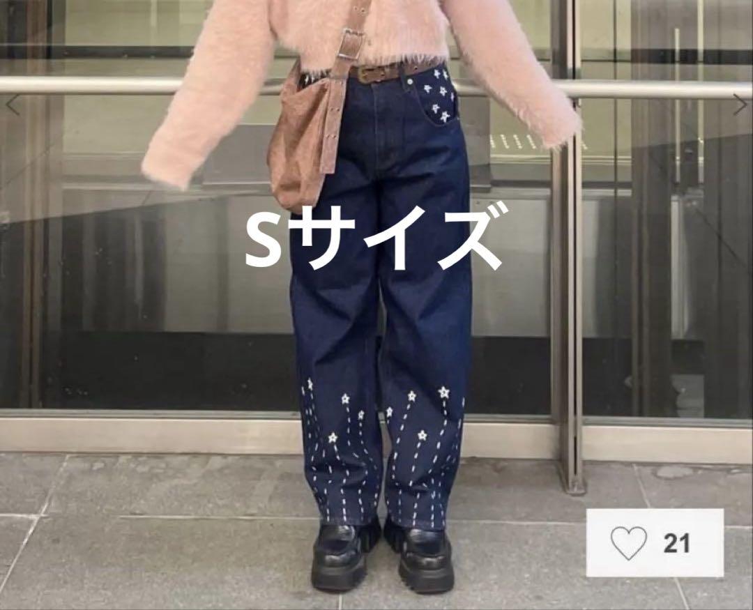 TINA:JOJUN 刺繍入り ストレートデニムパンツ　インディゴ