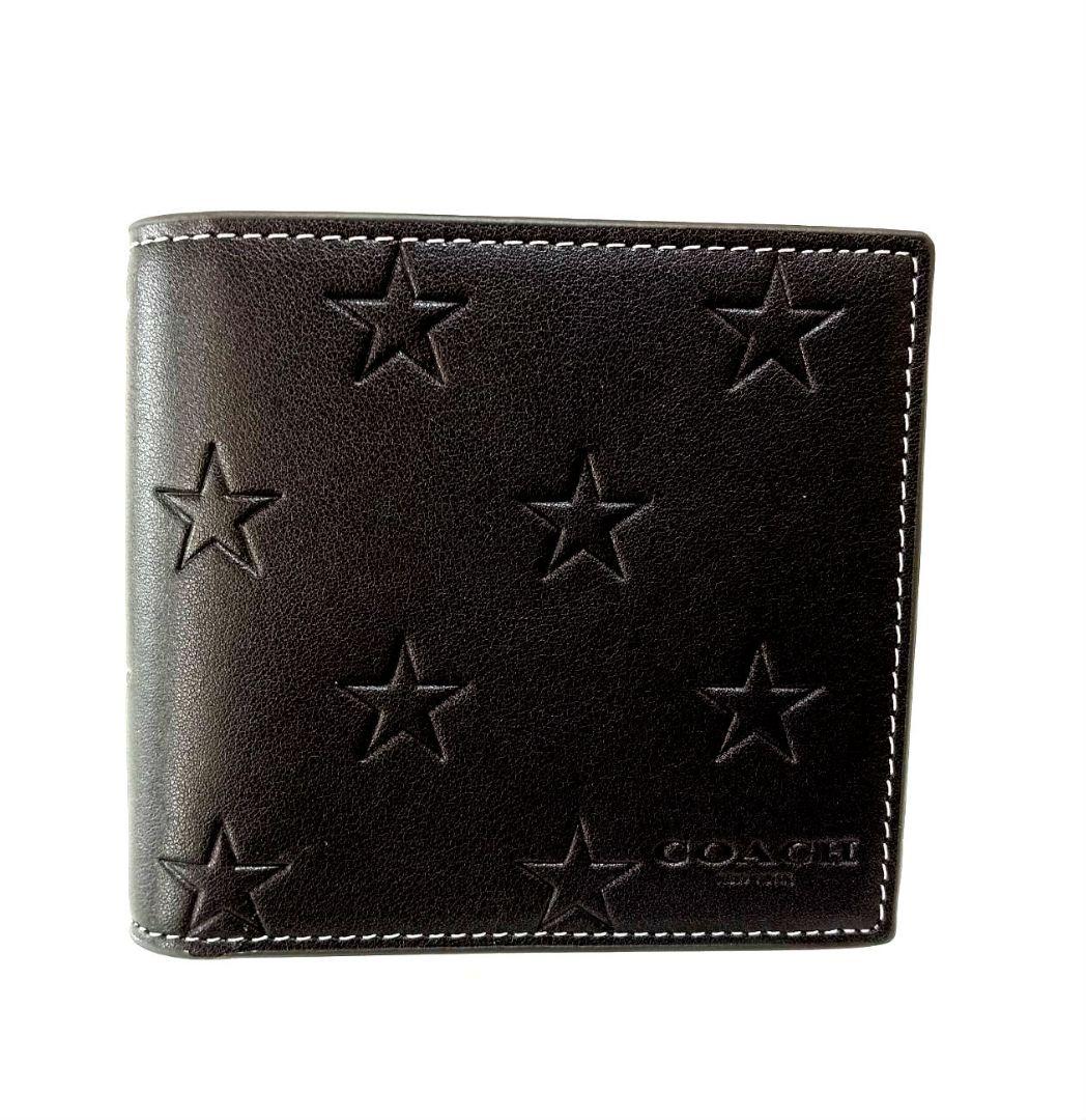 新品未使用 COACH 2つ折り財布 メンズ ブラック スター 星