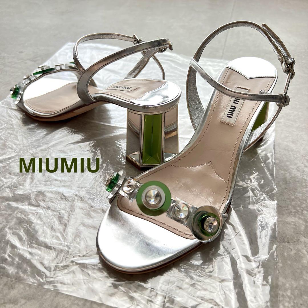 【MiuMiu】アンクル ストラップ ケージド サンダル ミュウミュウ サンダル ビジュー アンクルストラップ 37 - メルカリ