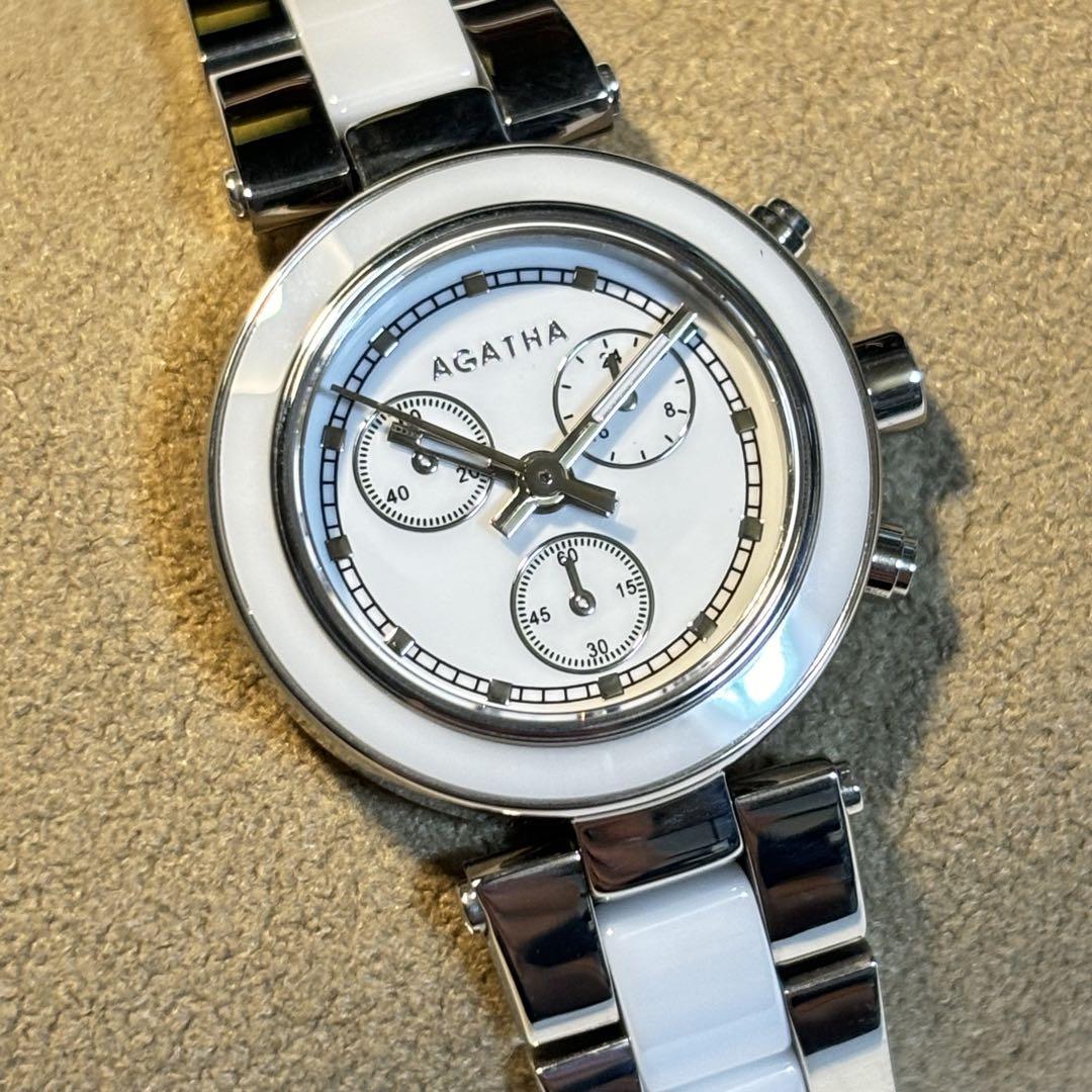 AGATHA PARIS 新品 電池入り セラミック白 3ボタン