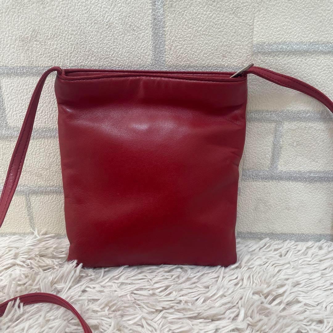 【美品】LOEWE ロエベ アナグラム ショルダーバッグ ナッパレザー レッド