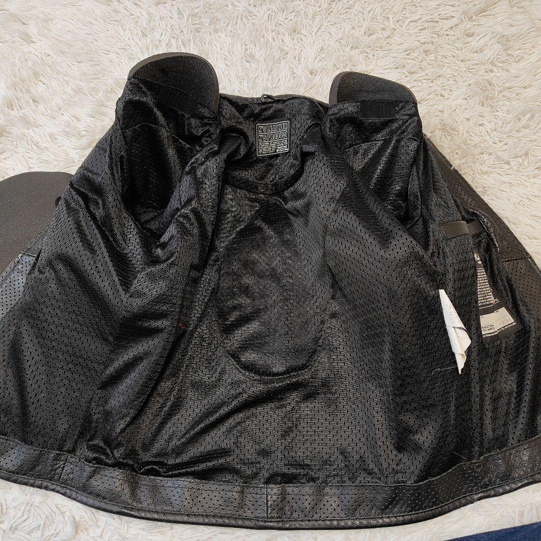 【極美品】L カドヤ パンチング レザー ジャケット 半袖 ワッペン ブラック