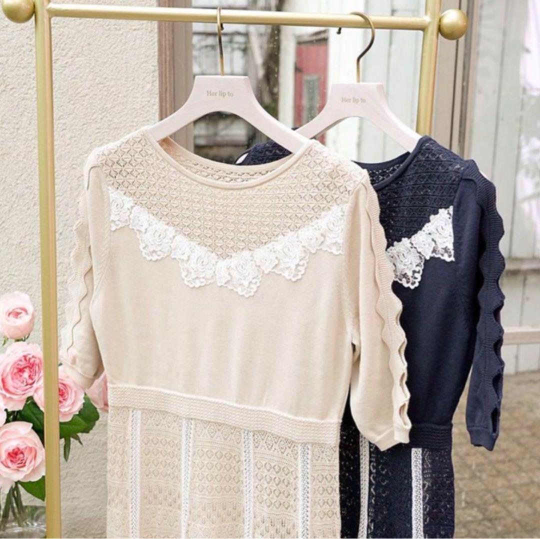 新品未使用　Herlipto Lace-Trimmed Knit Dress herlipto Lace-Trimmed Knit Dress