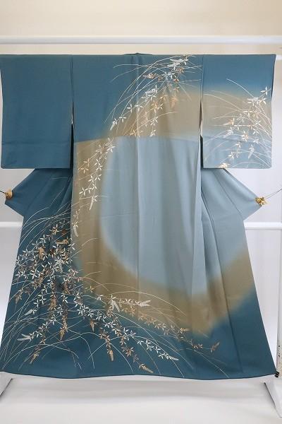 かがでしょ⊸ 豪華4点セット 帯締め 未使用 京友禅 青 正絹 r9vO1-m23994892354 美品 訪問着 袋帯 帯揚 らずに