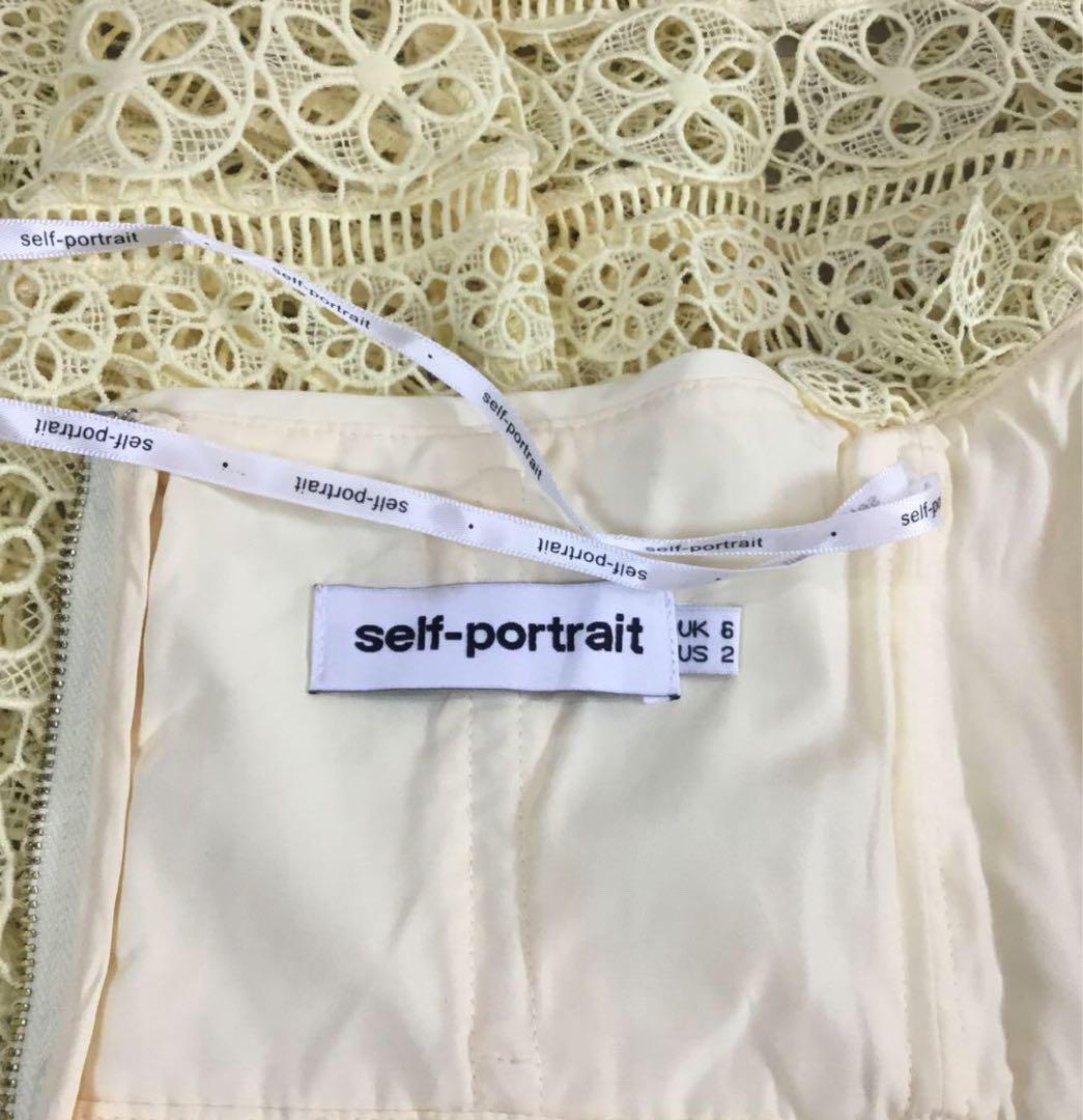 【大人気】SELF PORTRAIT イエローニットレースミディドレス セルフポートレイト☆ サイズ8️⃣ イエローレースミディドレス