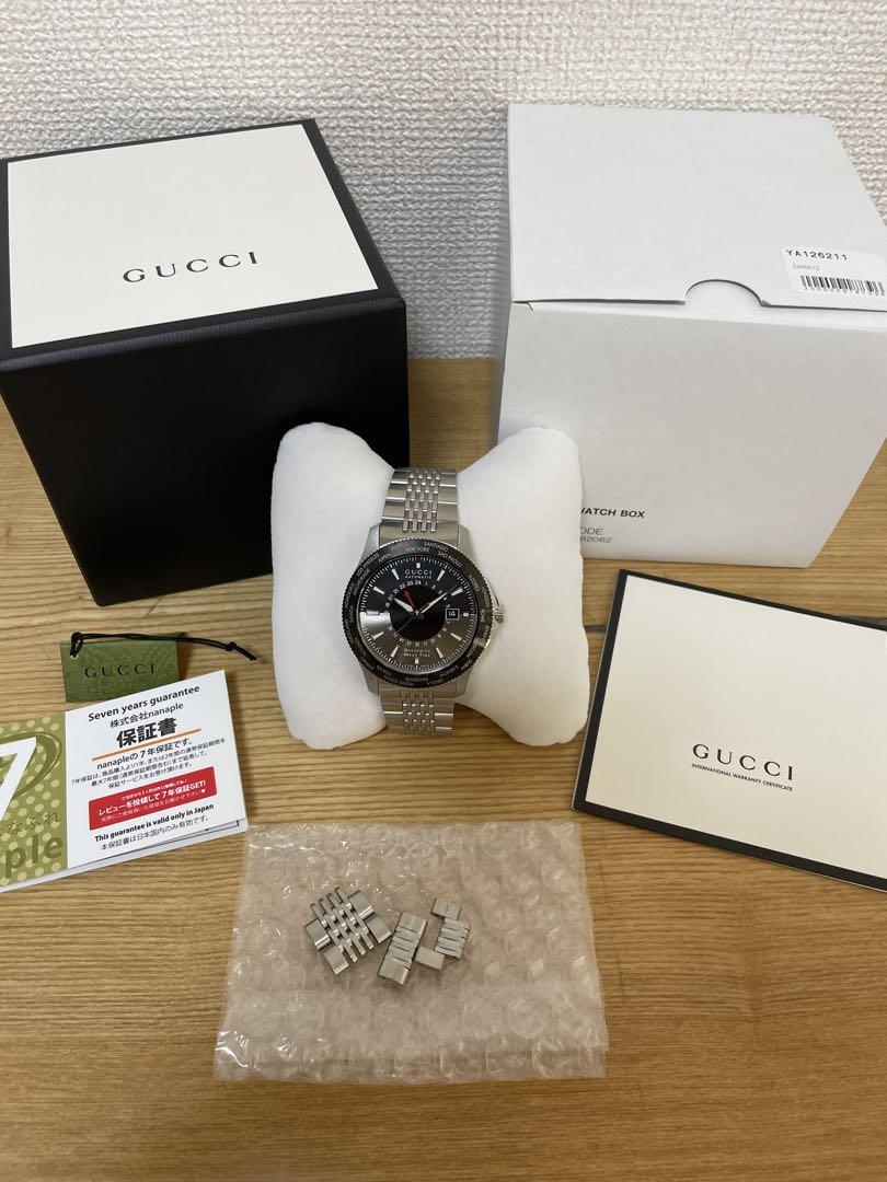 GUCCI 自動巻き時計 黒/シルバー GMT YA126211
