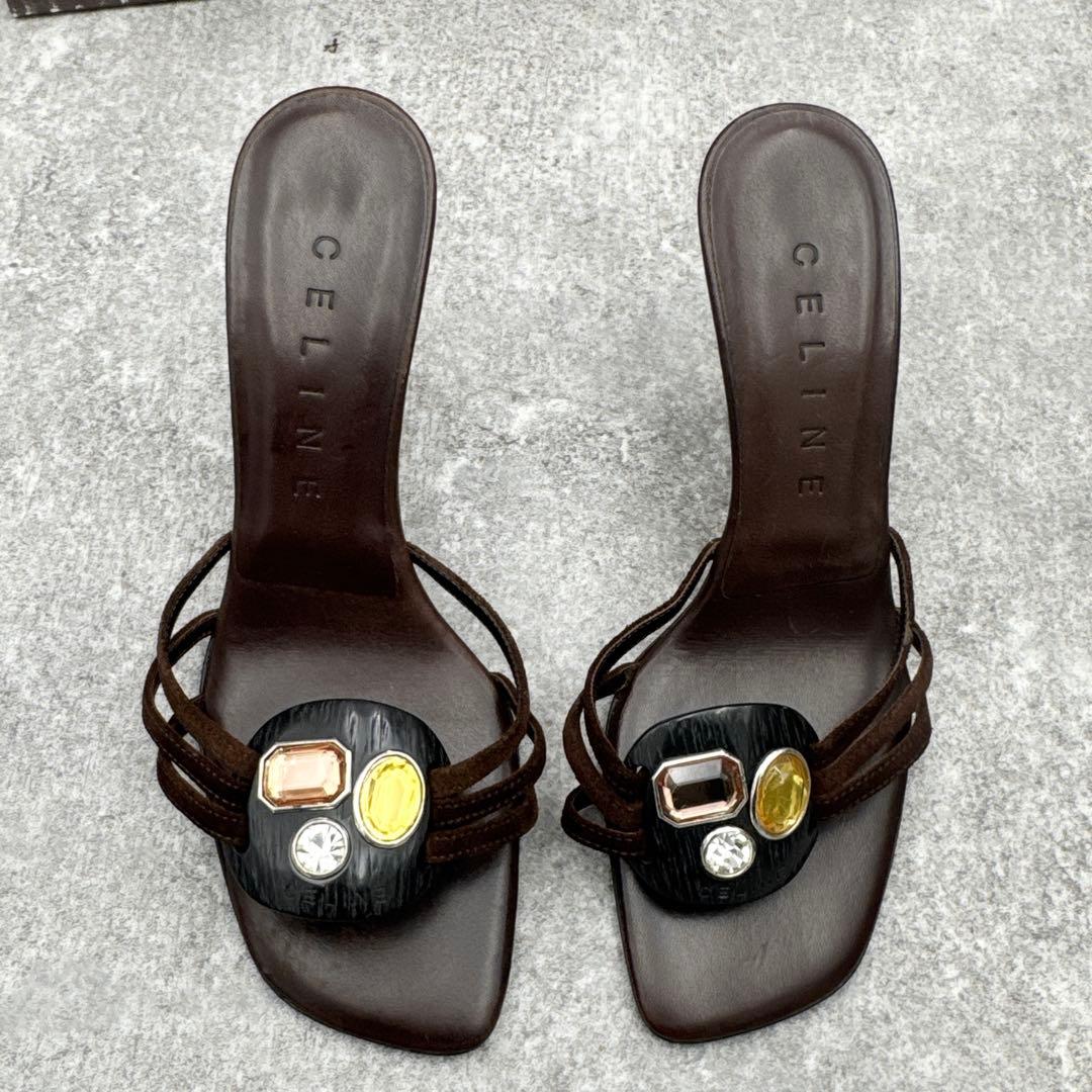 美品　セリーヌ ジュエル ミュールサンダル　ブラウン 35C　22～22.5cm