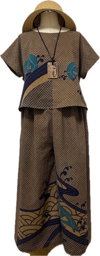 浴衣リメイクトップス ワイドパンツ