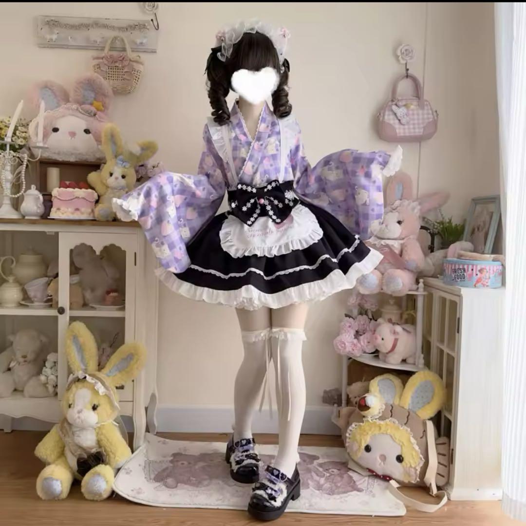 新品】ロリータ 和風メイド コスプレ 浴衣ドレス 赤 Sサイズ