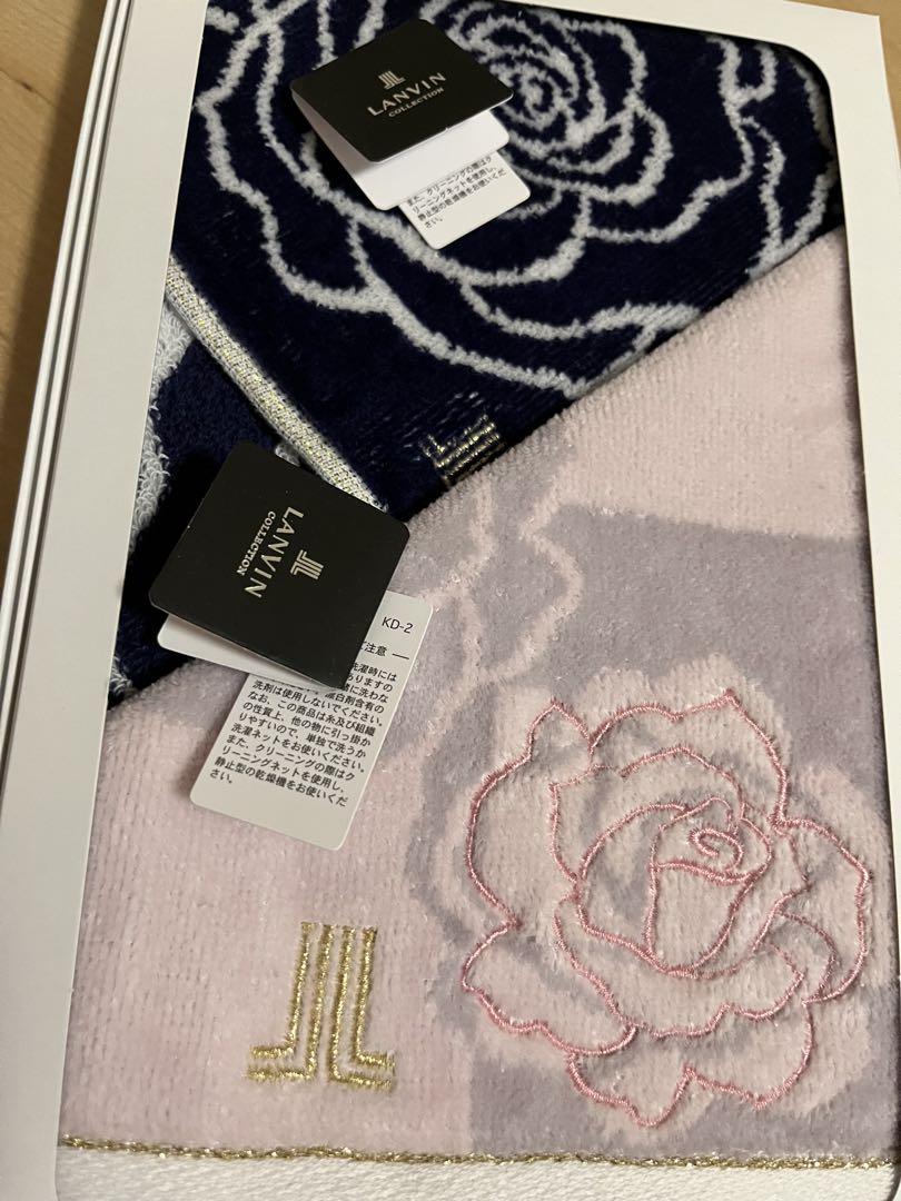 新品未使用品LANVIN タオルハンカチセット ネイビー＆ピンクランバン