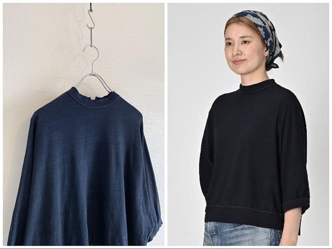 美品 2024春夏 45R スーピマ天竺のドルマンTシャツ インディゴ ゆったり