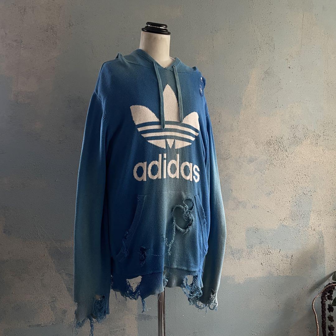 broken“鬼フェード☆襤褸”ターコイズブルー”hood boro knit