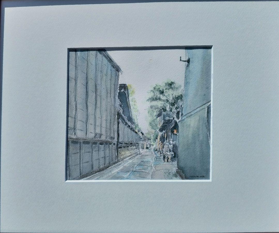 蔵の街《小江戸川越 路地》 水彩画 額縁付き 原画 絵画
