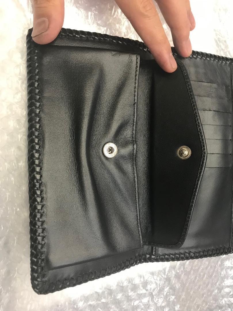 クロコダイルレザー 三つ折り財布 黒 シルバーコンチョ gbl013e-m 新品