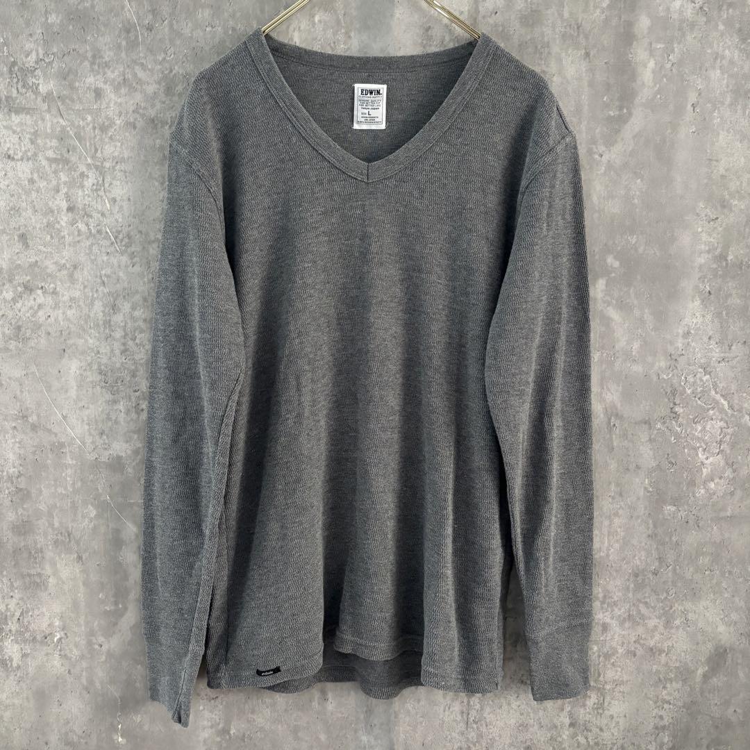 ✨美品✨ EDWIN 【L】 ロングスリーブカットソー Vネック シンプル 綿