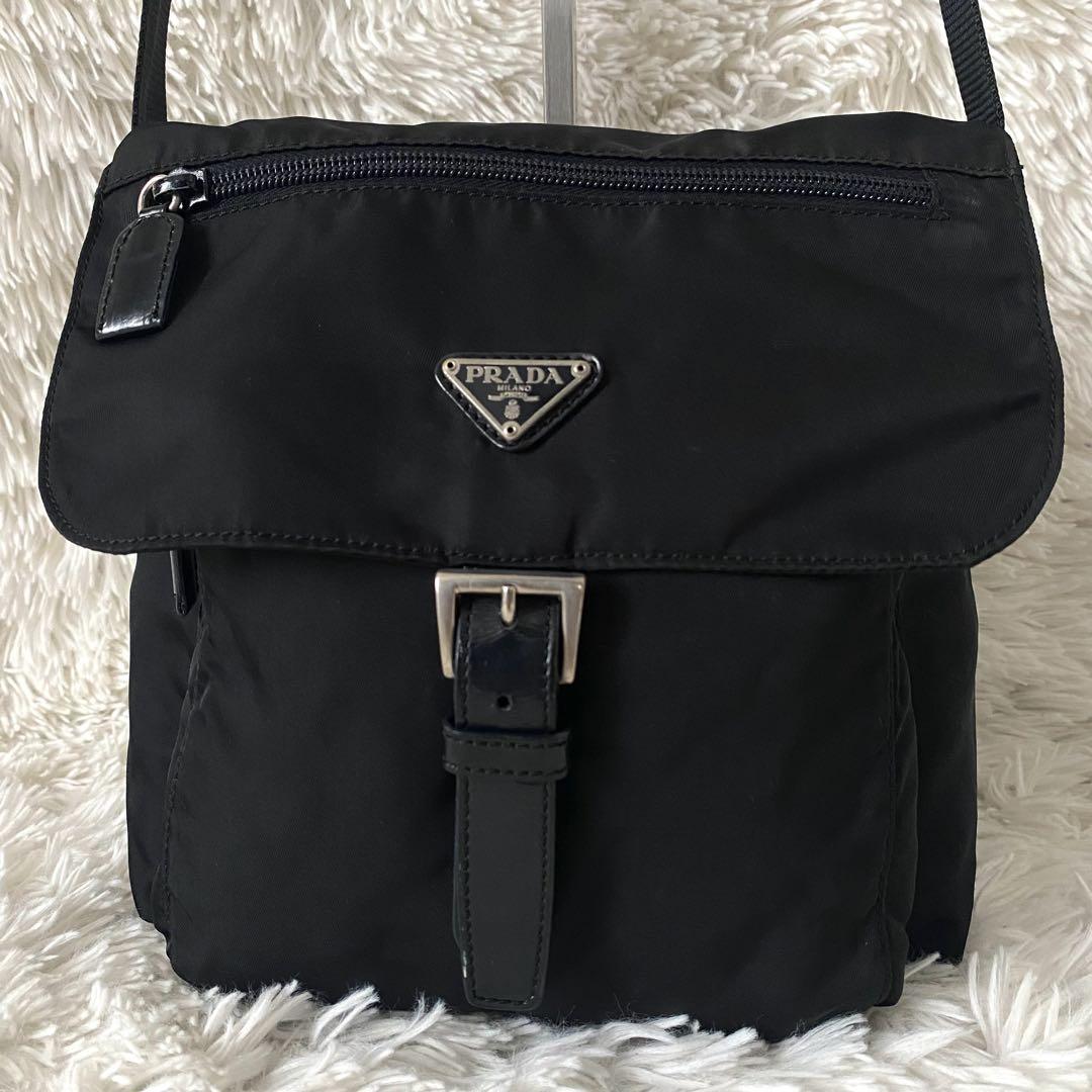 【極美品】PRADA プラダ ショルダーバッグ 三角ロゴ ナイロン ベルト 黒