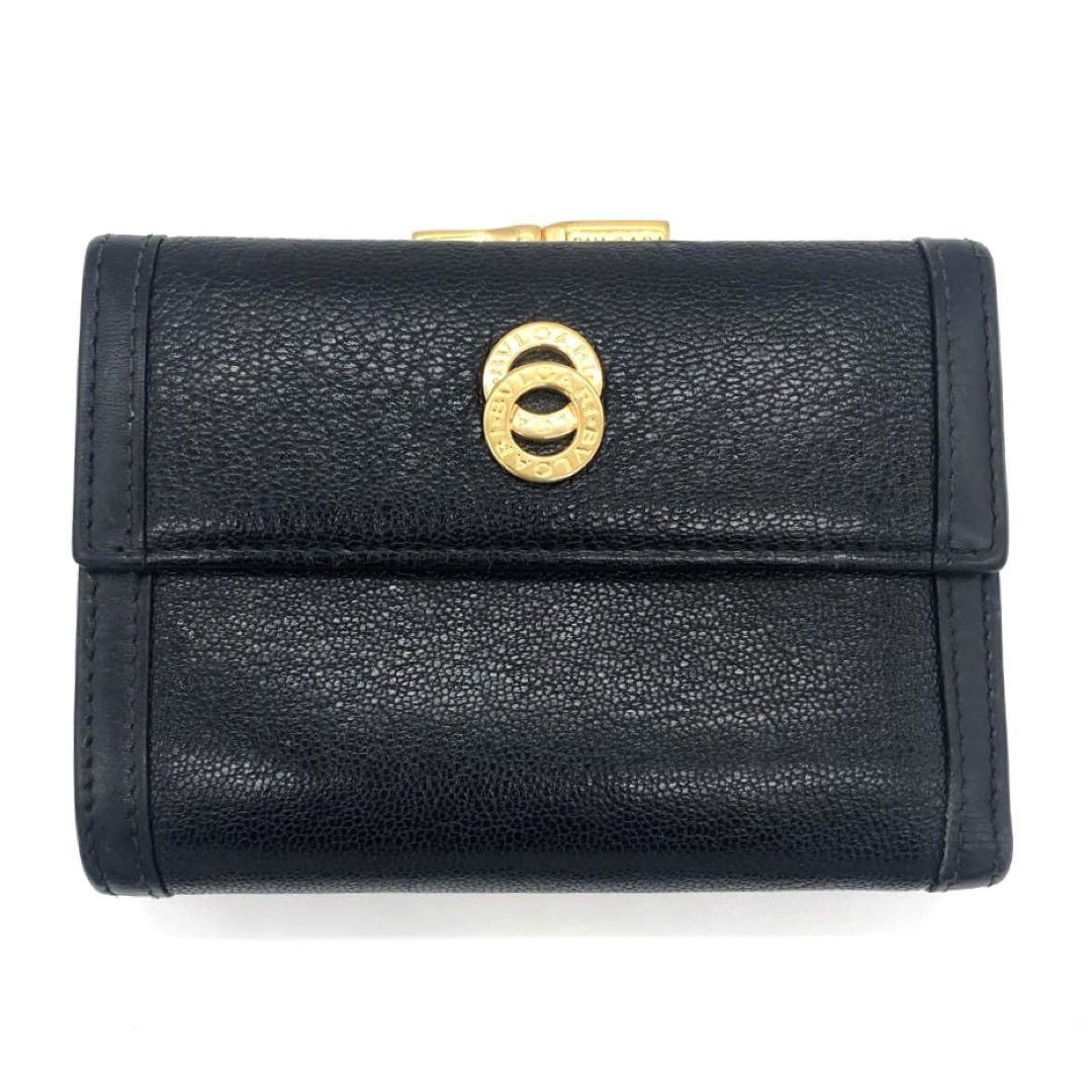 BVLGARI ブルガリ ブラックレザー 三つ折り長財布 少し難アリ
