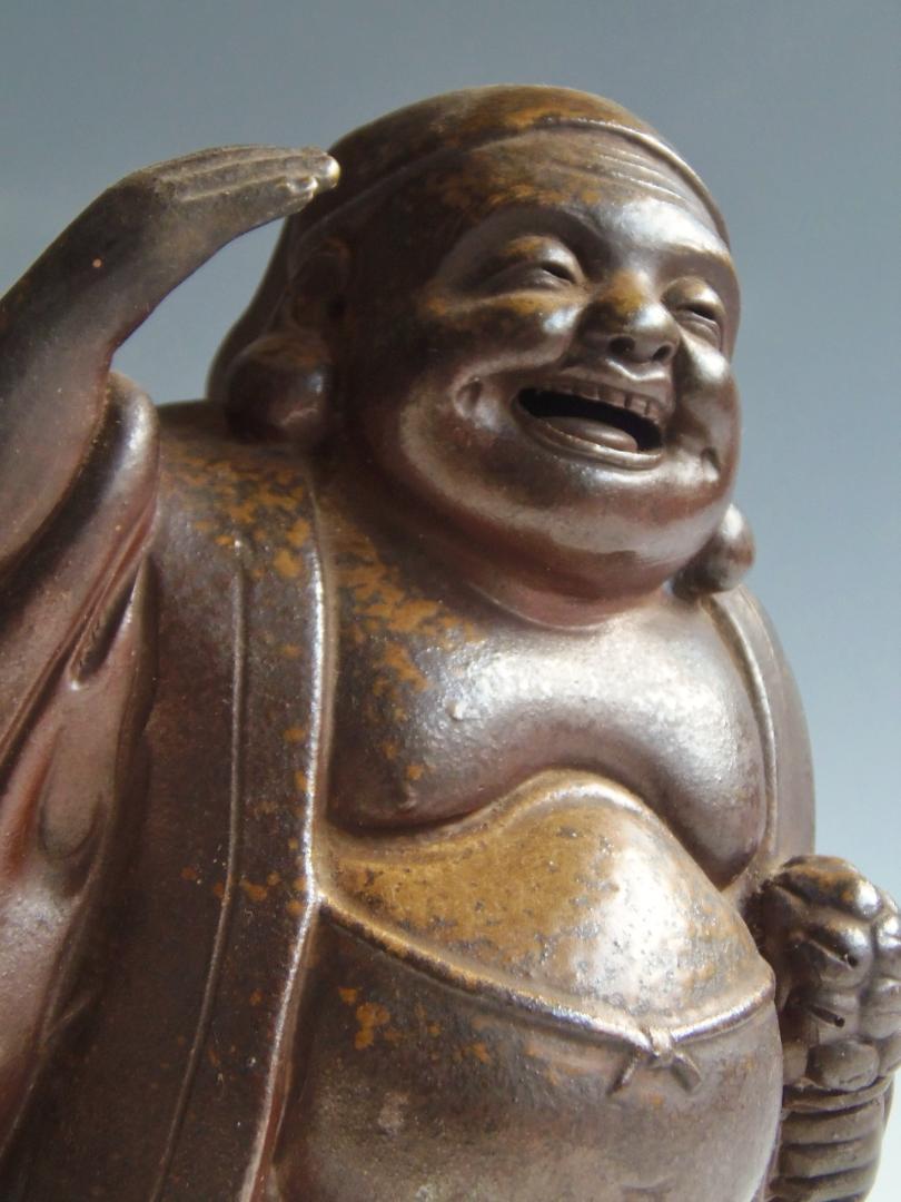 名工 木村陶峰 備前焼 七福神 踊り布袋尊 置物 布袋様 昭和レトロ