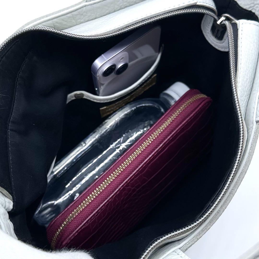 極美品✨エルゴポック スモールトートバッグ しぼ革 ジップトップ ブルー系