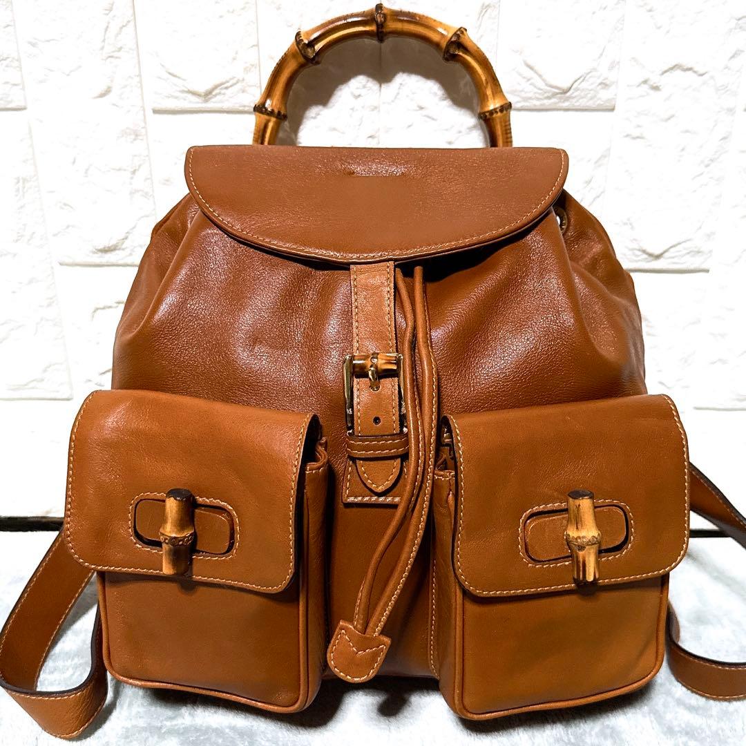 GUCCI バンブー リュック オールレザー ターンロック バックパック 巾着 GUCCI バンブー リュック オールレザー ターンロック バックパック 巾着