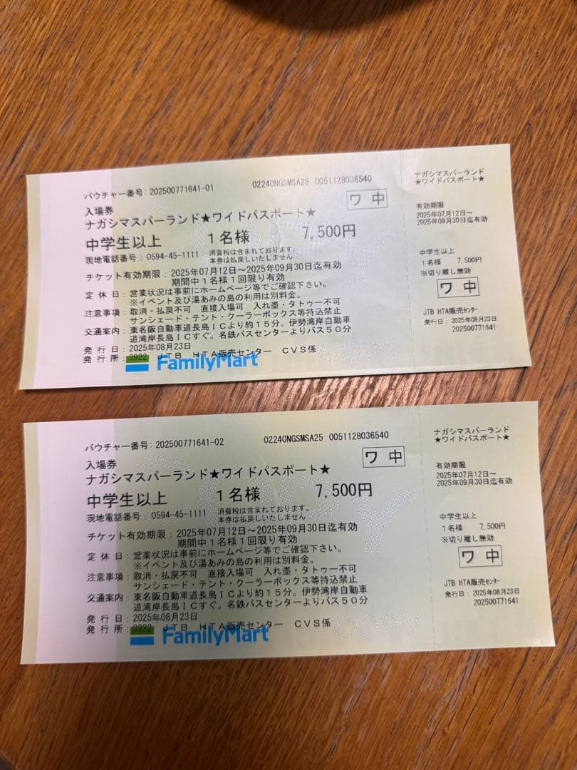 ナガシマスパーランド　ワイドパス　2枚　プール入場、遊園地入場＋乗り放題