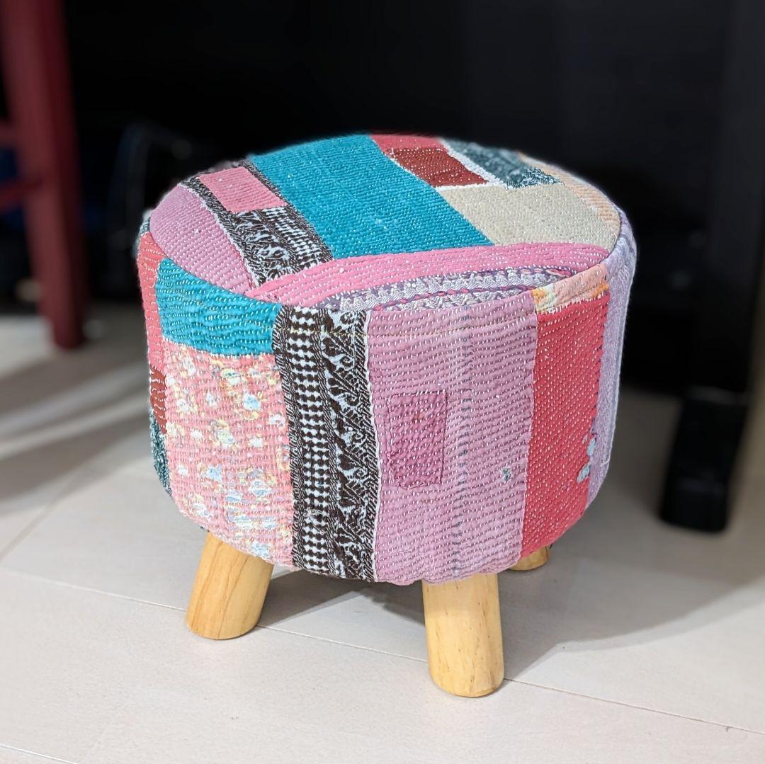 ヴィンテージラリーキルトのスツール オットマン 刺繍布 刺し子