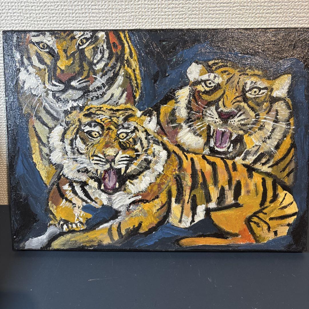アクリル画 原画「Three Tigers」F4号 キャンバス作品