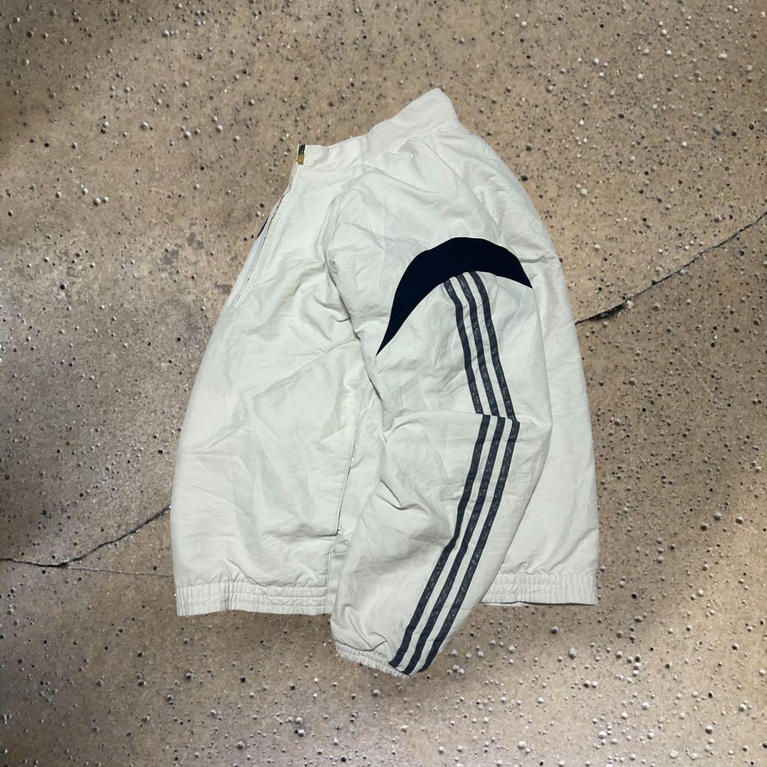 adidasハーフジップナイロンジャケット90sテイスト韓国系L白×紺F685