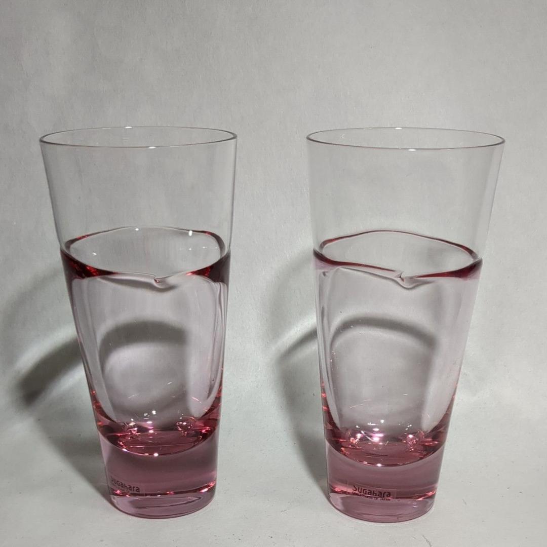 スガハラ Sghr デュオ グラス2個組 ハンドメイド レッド シール貼付け美品