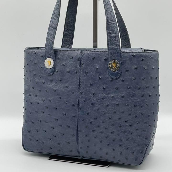 美品】トートバッグ OSTRICH オーストリッチ ダチョウ ネイビー