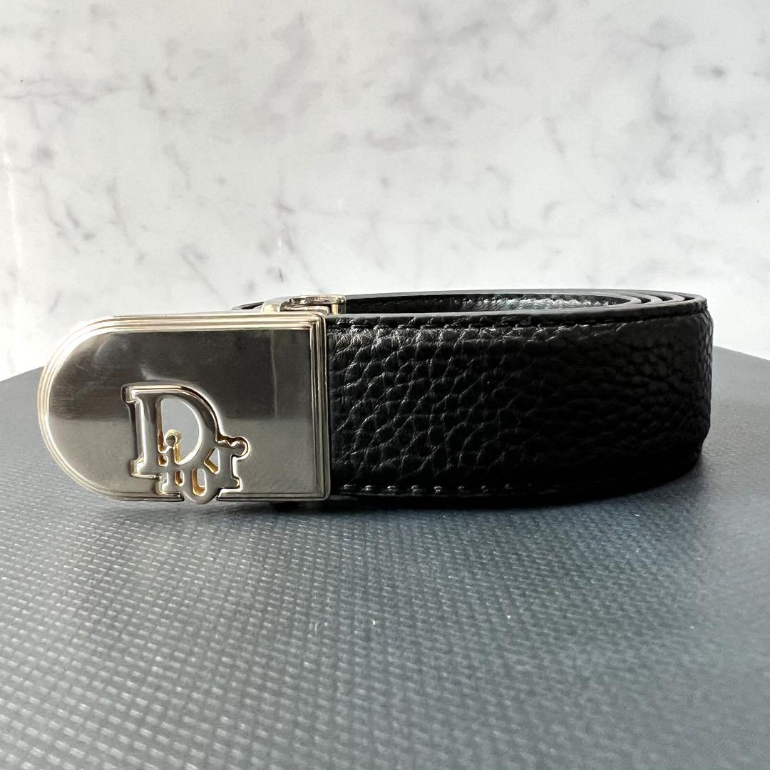 極美品 DIOR ディオール ベルト ブラック レザー ゴールド金具