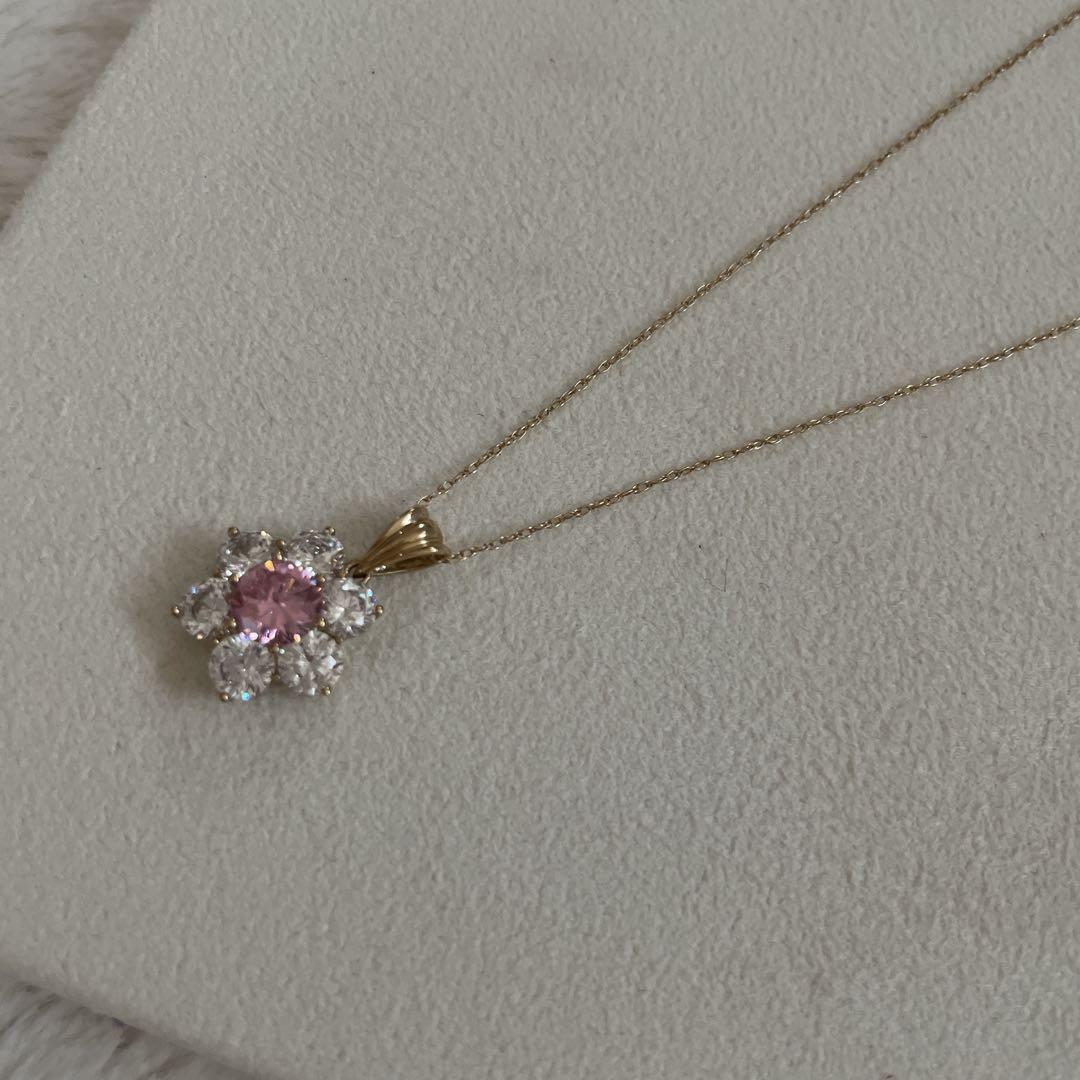 10K フラワーモチーフネックレス ジルコニア CZ - メルカリ