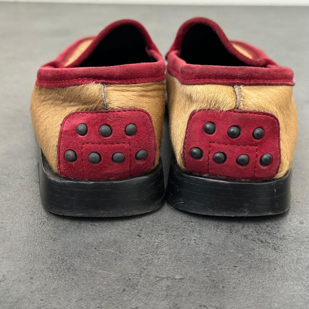 希少✨TOD’S ハラコ レザー ローファー ベージュ 赤 23.5cm 希少✨TOD’S ハラコ レザー ローファー ベージュ 赤 23.5cm