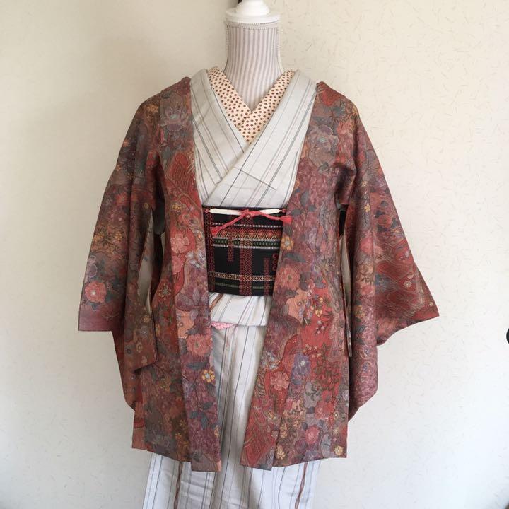 【未使用・美品】羽織　ふくれ織摺り友禅染小紋羽織 未使用・美品】羽織 ふくれ織摺り友禅染小紋羽織