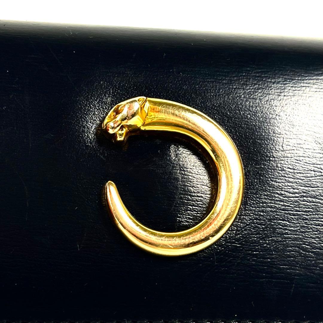 カルティエ　折り財布　パンテール　ゴールドパンサー　レザー　ブラック　美品