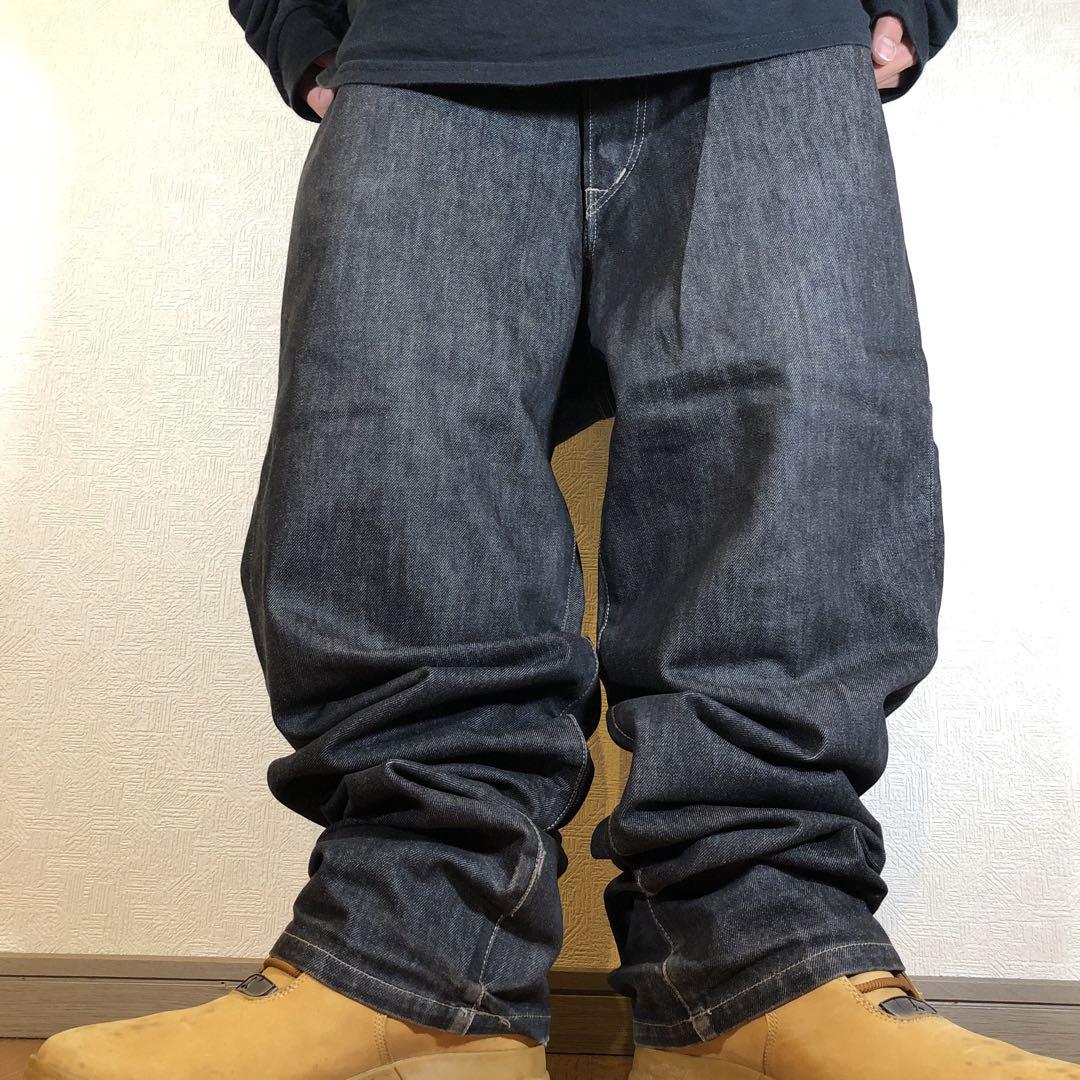 フローラル 極太90s厚手 BROTHERHOODブラックバギーデニム B系HIPHOP