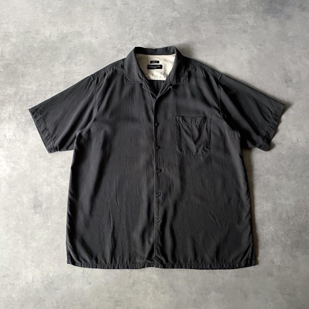 90s USA label ブラック シルク オープンカラー シャツ 短丈 開襟