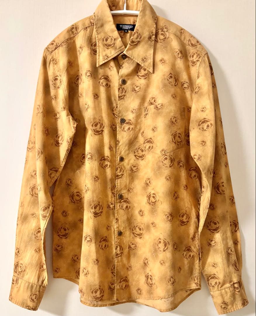M TORNADE MART ヴィンテージブラウン 薔薇レトロシャツM TORNADO MART