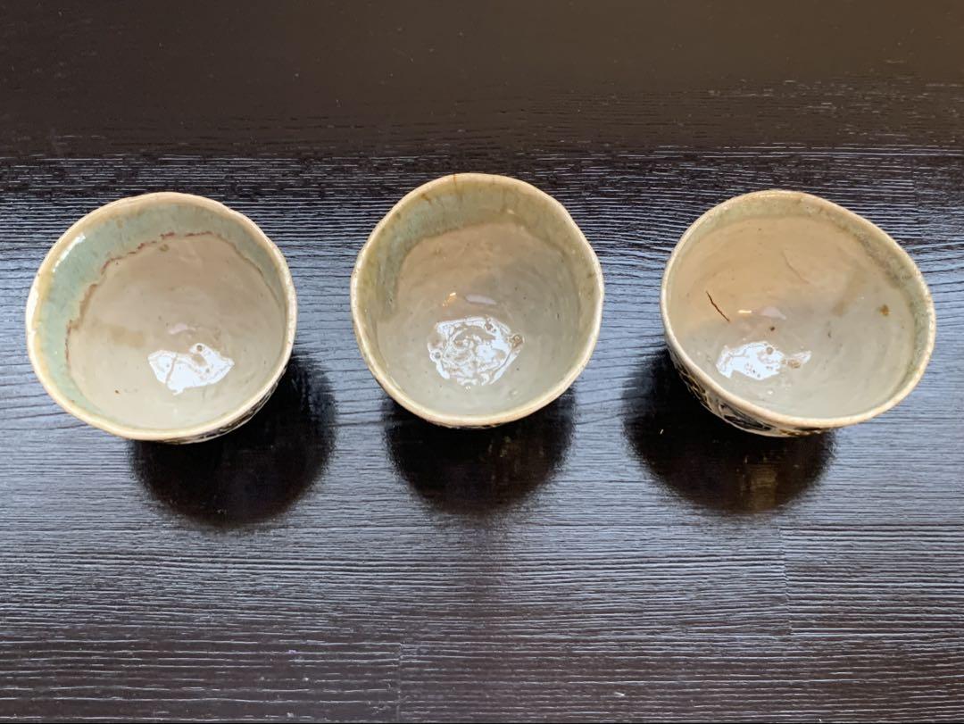 骨董/民藝風茶器と木製茶托をセットで♪