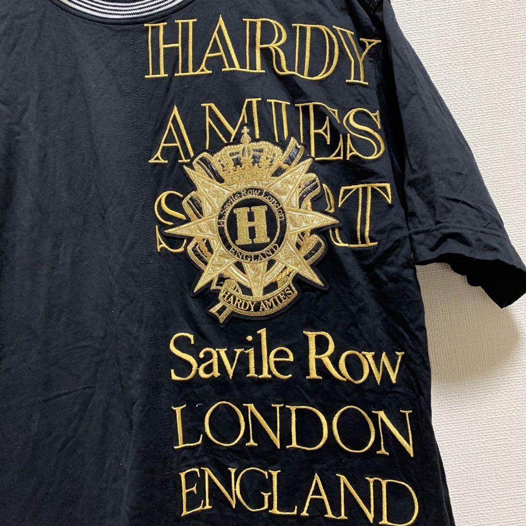 ■90s HARDY AMIES スウェット 長袖Tシャツ ロンT 刺繍ロゴ 黒 美品 HARDY AMIES SPORT Tシャツ 刺繍 ビッグロゴ Mサイズ