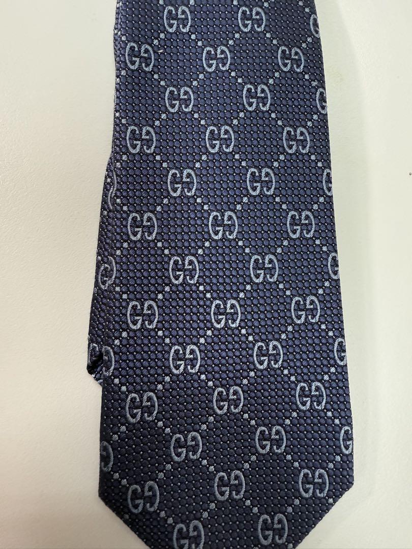 GUCCI ネイビー シルク ネクタイ GGロゴ