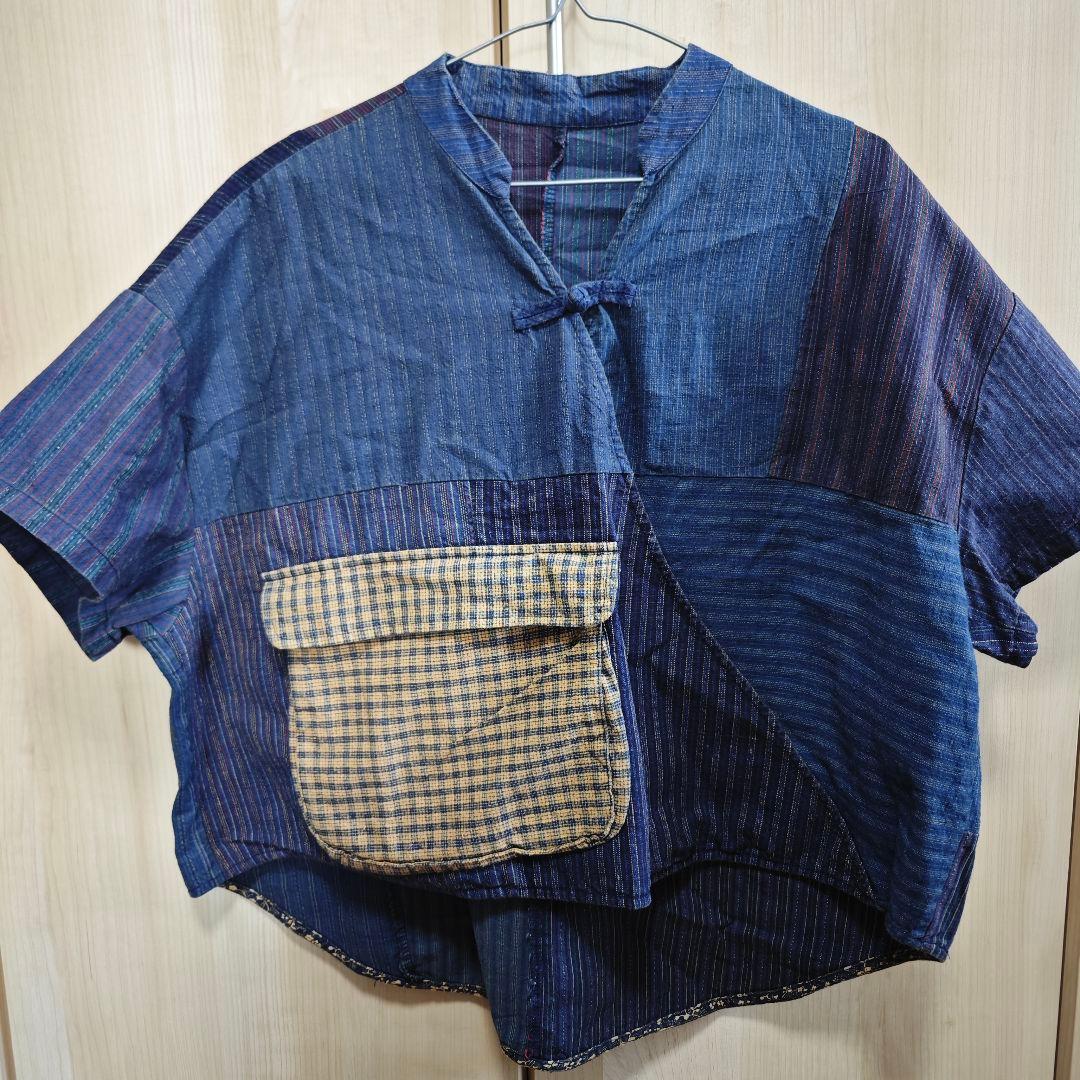古布 パッチワーク 半袖シャツ