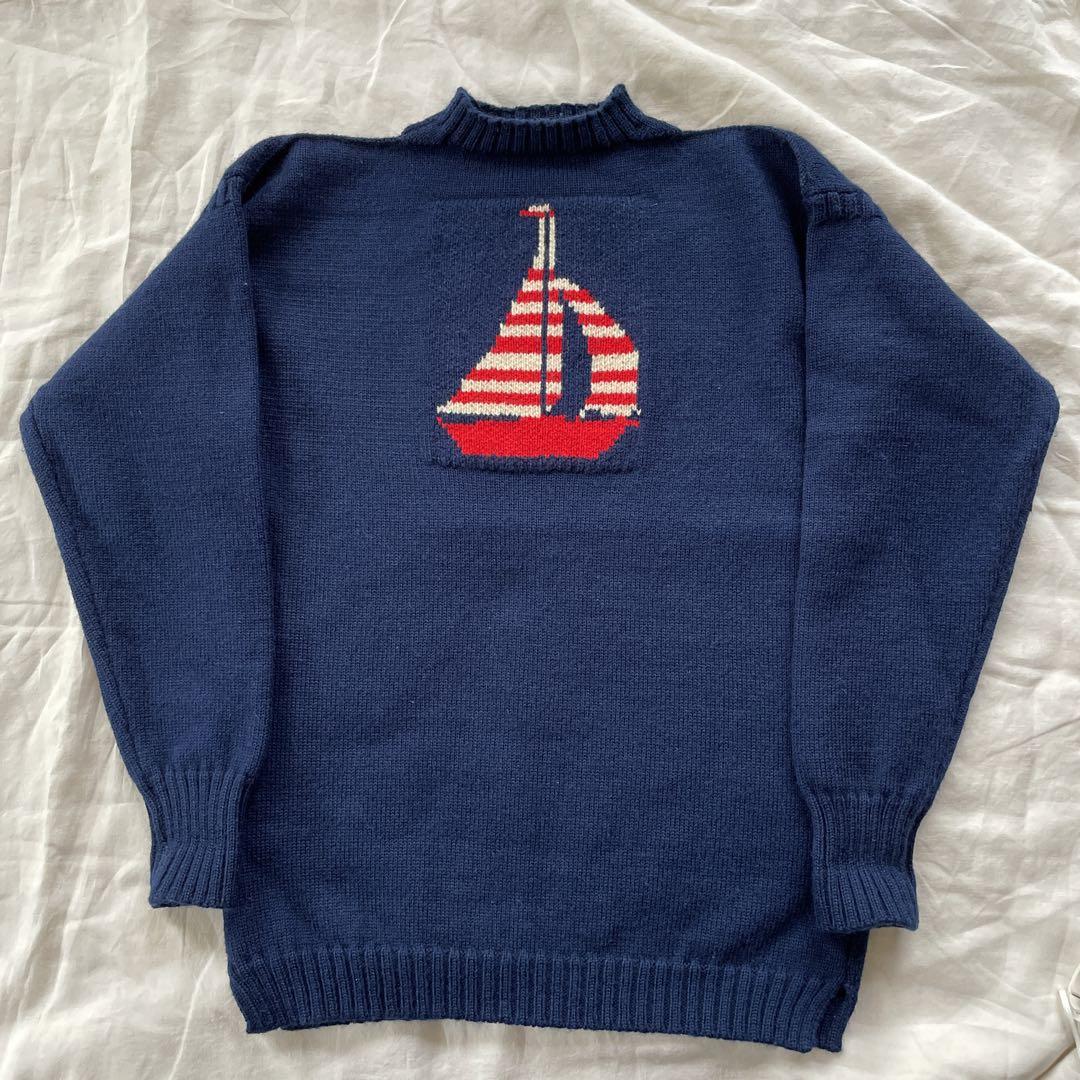 お気にいる】 美品 vintage ガンジーニット ウール ネイビー セーター