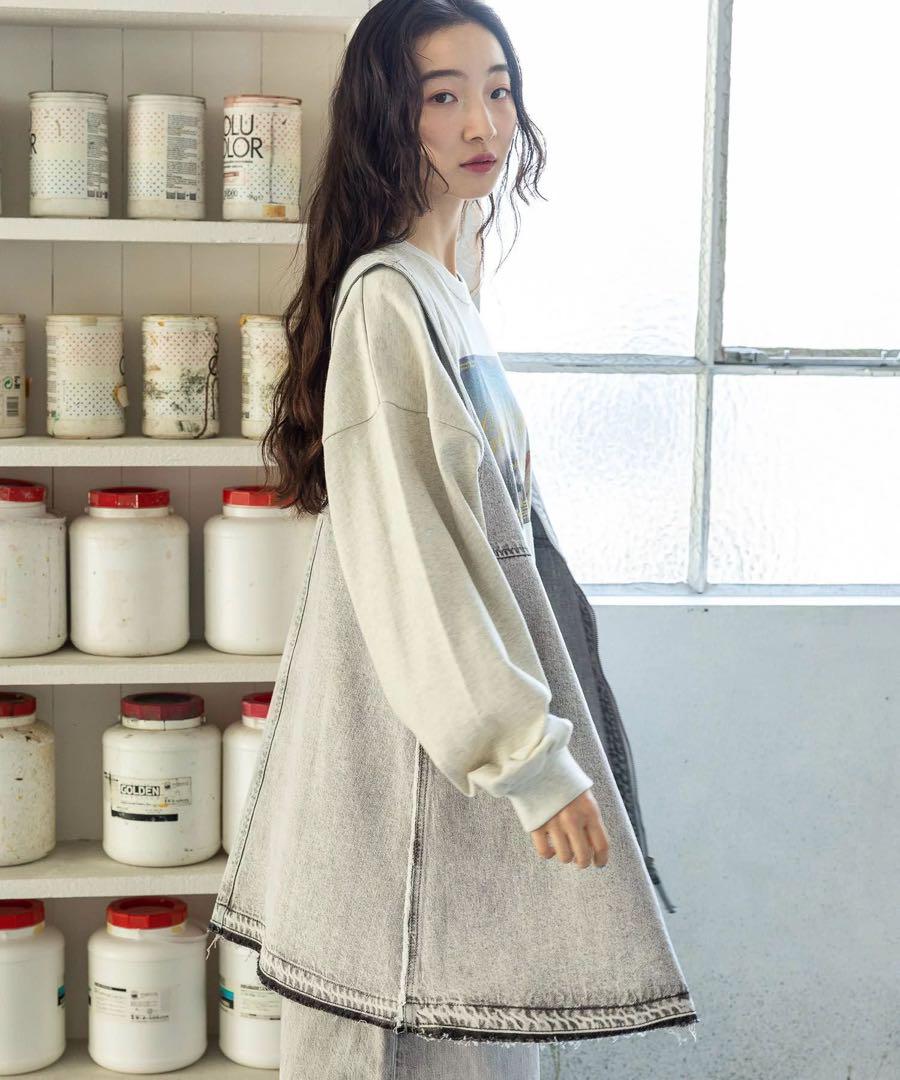ニコアンドNKJ2025SS2WAY DENIM DRESSグレーデニムL新品