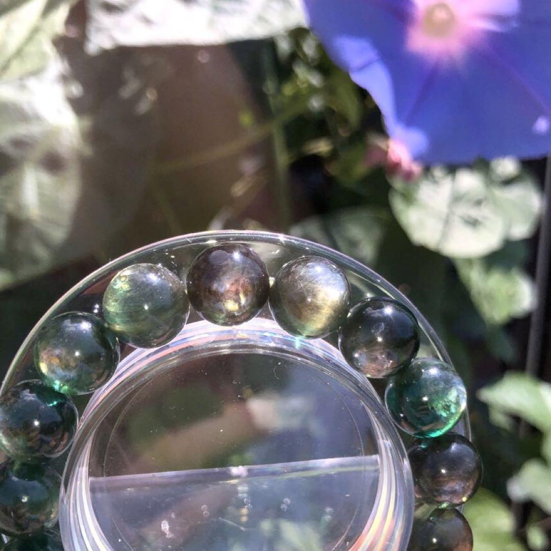 アクセサリー天然石希少グリーンマイカ 濃緑）ブレスパワーストーン11mm17cm