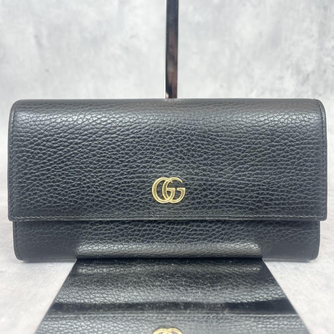 【極美品✨】 GUCCI 長財布 GG マーモント ブラック レザー ロゴ