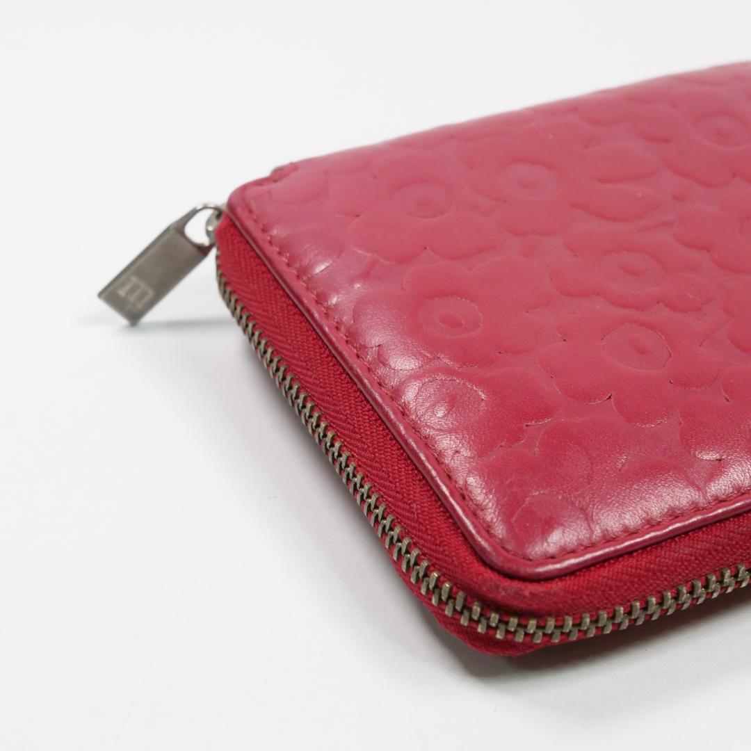 美品✨マリメッコ 二つ折り財布 ウニッコ型押し レザー レッド